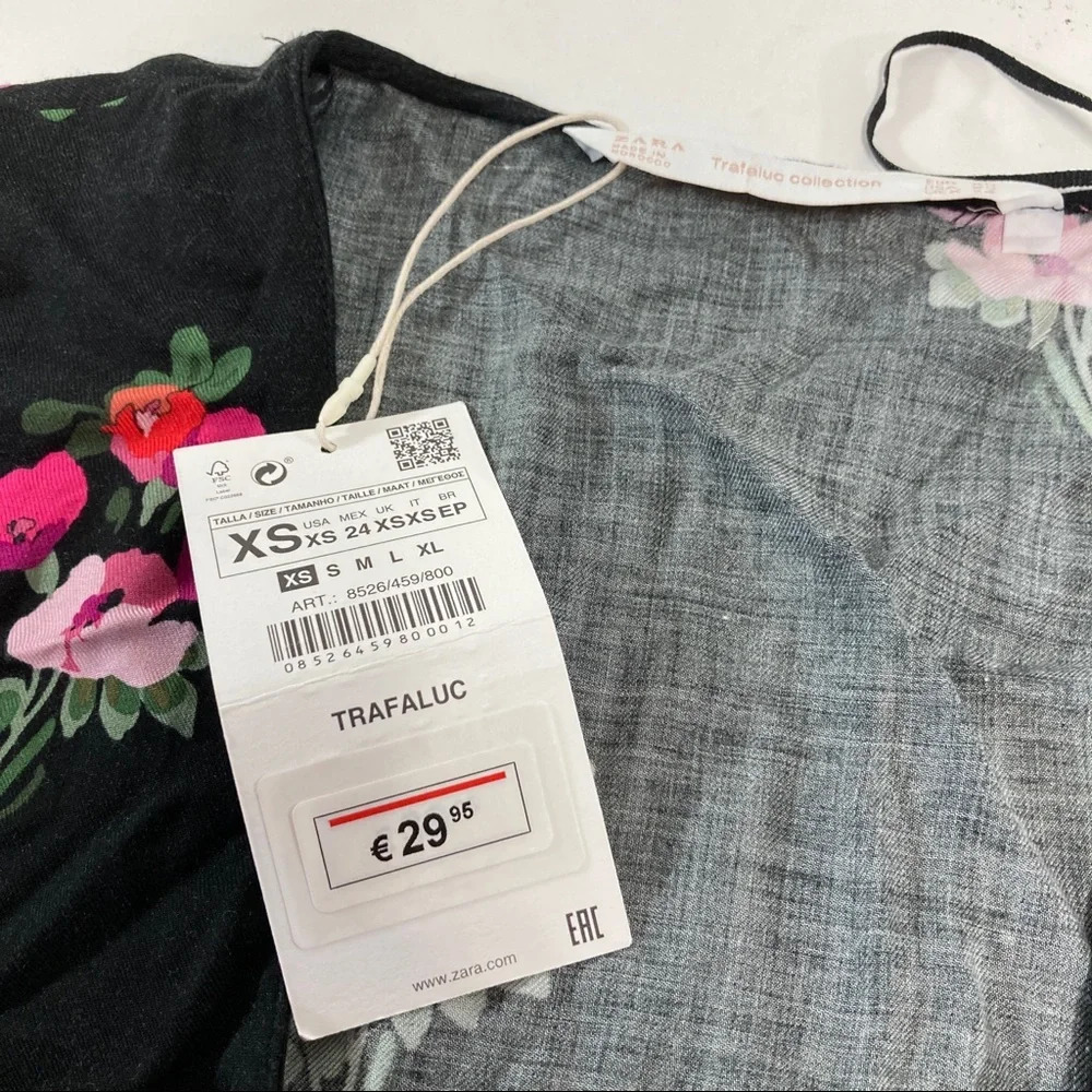 Zara Trafaluc Dress Women's XS Black Floral, Long Sleeve NEW WITH TAG - Picture 6 of 7